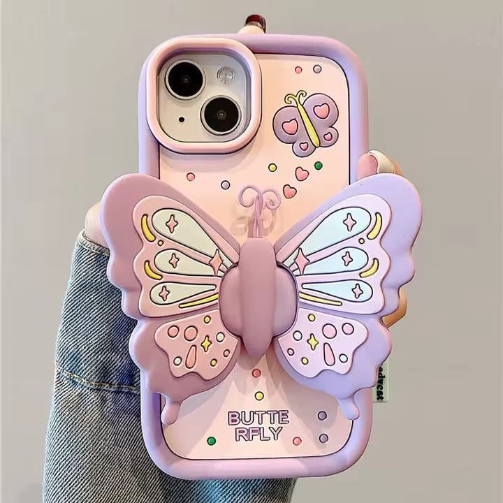 3D Butterfly Pink Case with Holder (NEW)